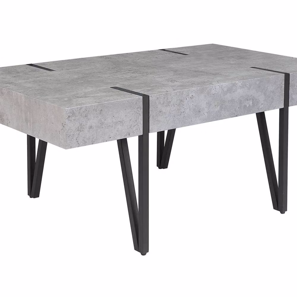 Wyld and Coco Grey Concrete Effect Rectangular Coffee Table with Metal Legs W: 100 cm, D: 60 cm, H: 43 cm – 2