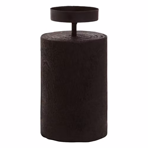 Premier Housewares Large Minimalist Wooden Candle Holder, Black, W: 8 cm, D: 8 cm, H: 16 cm – 2