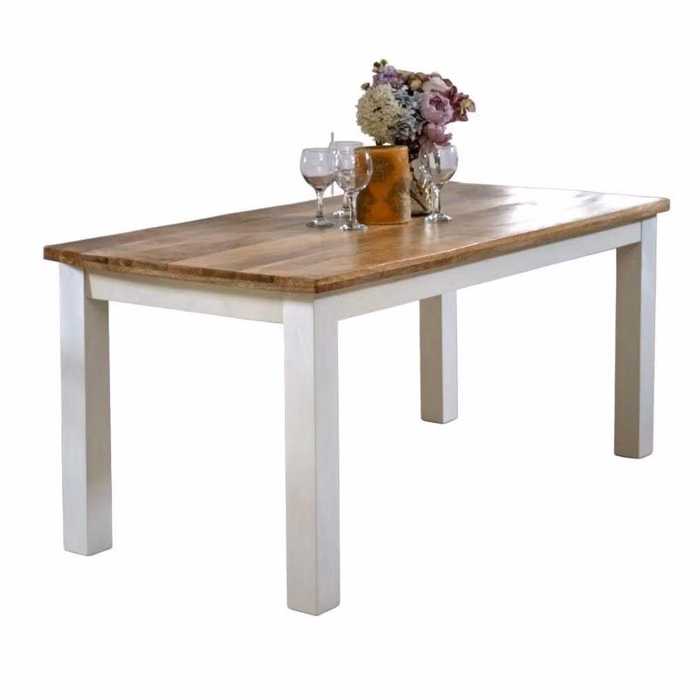 Wyld Haus Alington Rectangular Solid Mango Wood Dining Table in White and Brown, W: 170 cm, D: 76 cm, H: 76 cm – 2