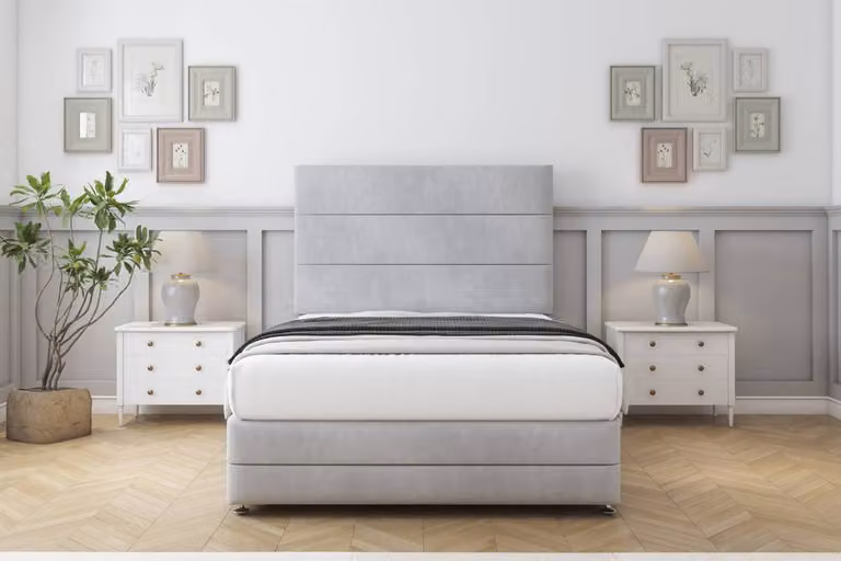Sloomy Monaco Naples Silver Upholstered Divan Set with 54 inch Headboard and Footboard, Super King, W/D/H: 200 x 200 cm
