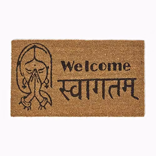 Homescapes Swagat Welcome Coir Doormat, Brown and Beige, W: 70 cm, D: 40 cm – 1