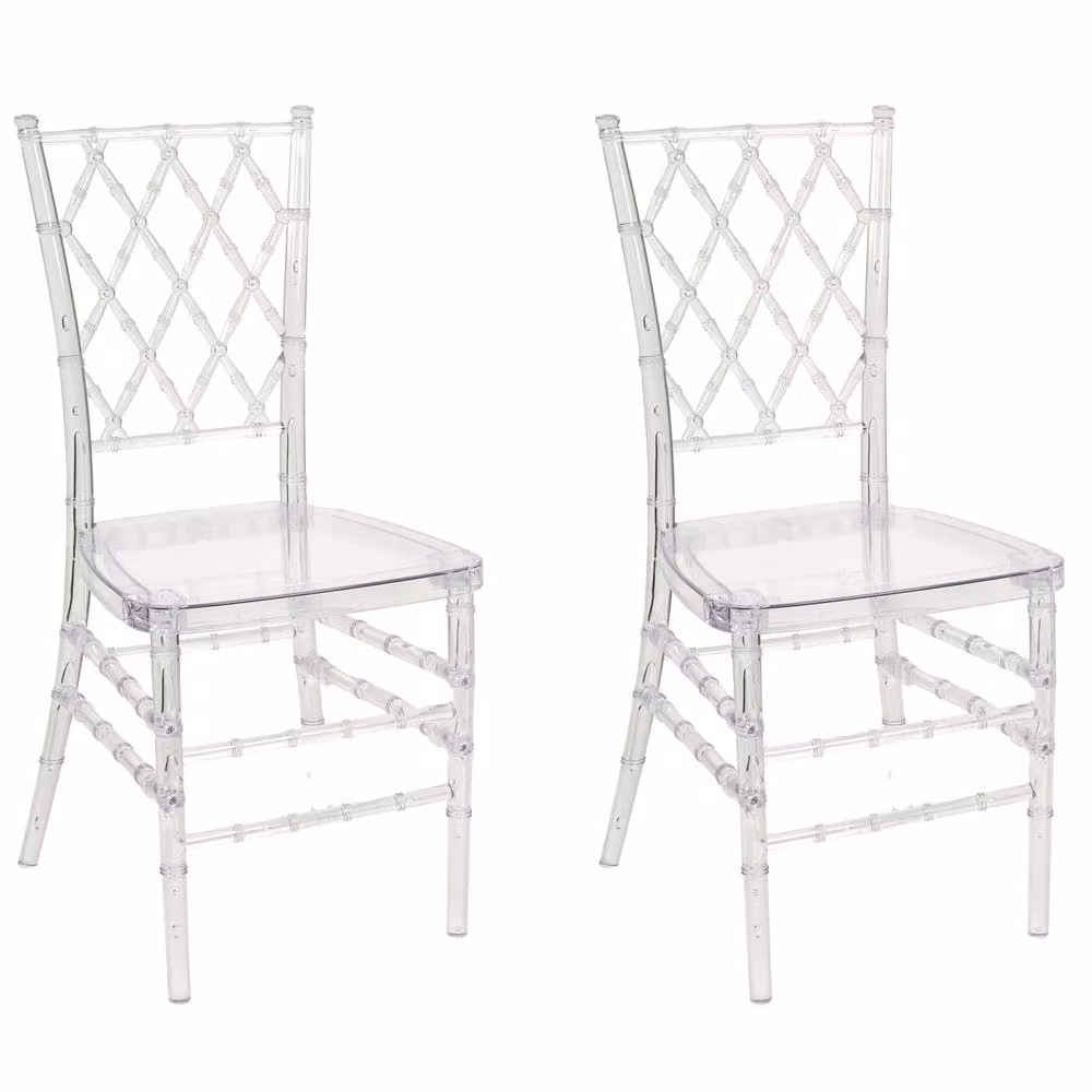 Wyld and Coco Set of 2 Transparent Armless Dining Chairs in Clear Plastic – 2