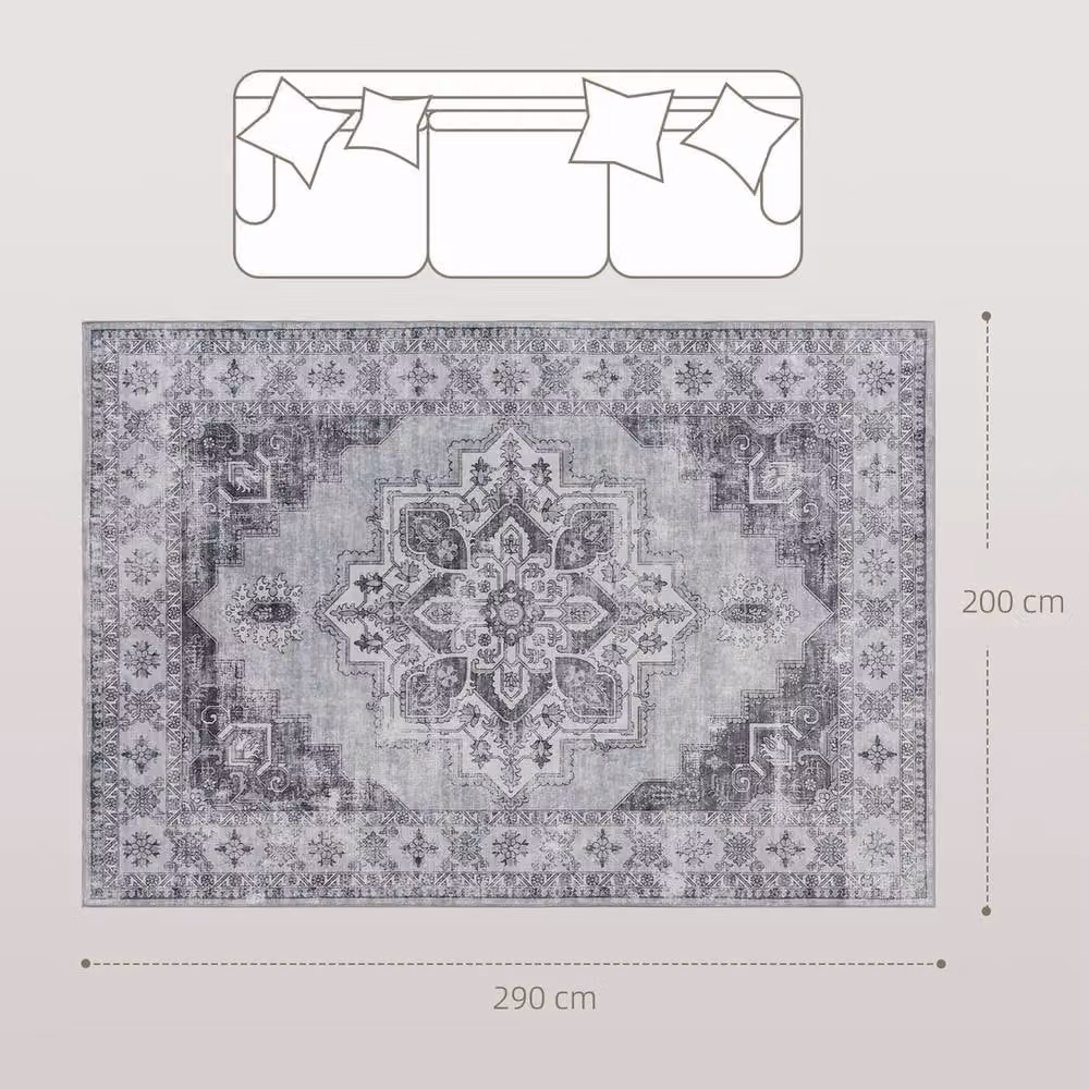 VOGREX Grey Flannel Non-Slip Washable Vintage Floral Rug, W: 290 cm, D: 200 cm – 2