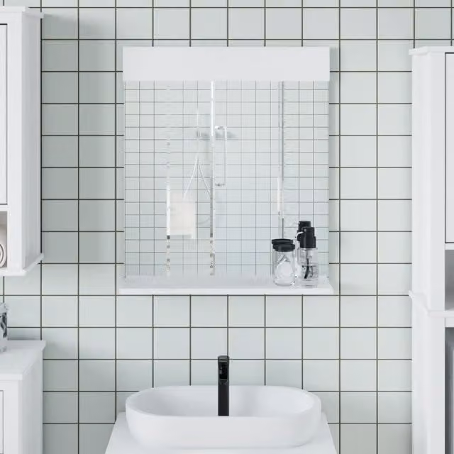 Berkfield Home White Lacquered Solid Pine Bathroom Mirror with Shelf, W/D/H: 60 x 12 x 70 cm