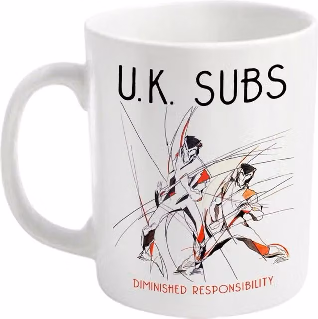 UK Subs Diminished Responsibility Ceramic Mug in White and Yellow