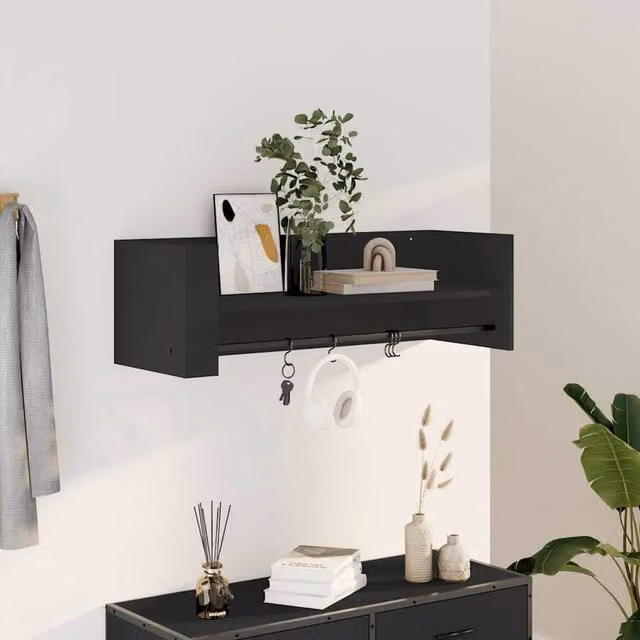 Berkfield Home Black Wall Mounted Cube Shelf with Back Panel, W: 100 cm, D: 35 cm, H: 30.5 cm