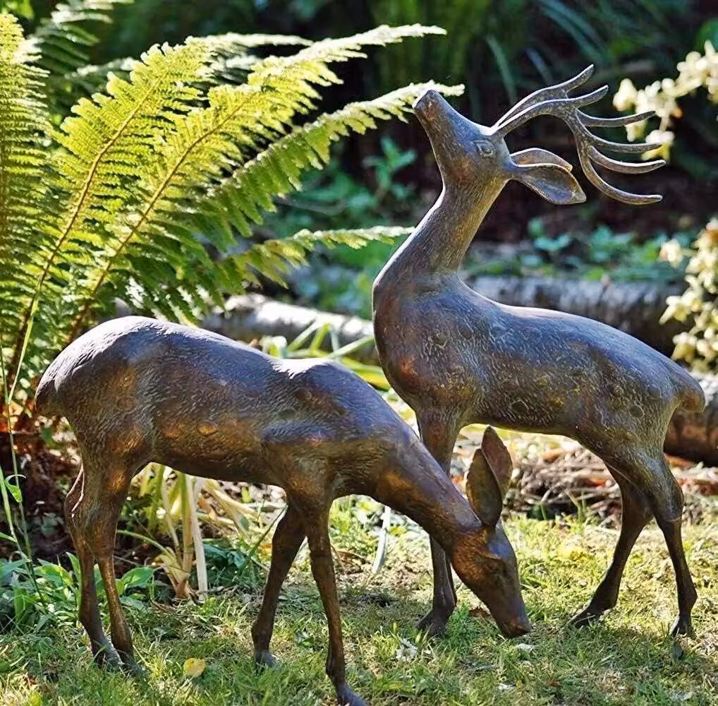 F&G Supplies Inspirational Gifting Stag and Doe Deer Sculpture Garden Ornament, Bronze Patina Cast Aluminium, Height: 52 cm – 3
