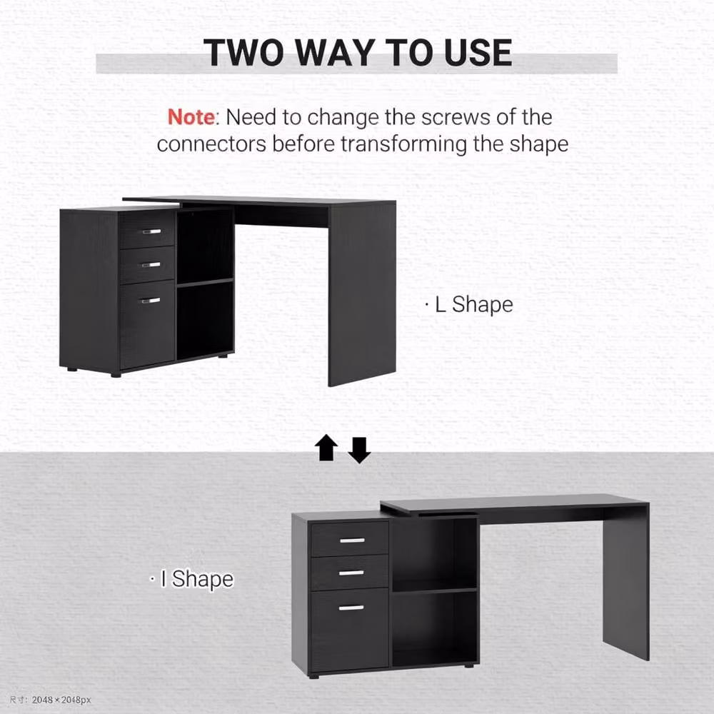 STILVORA L-Shaped Corner Desk with Drawers, Cabinet and Shelves in Black Matt MDF – 7