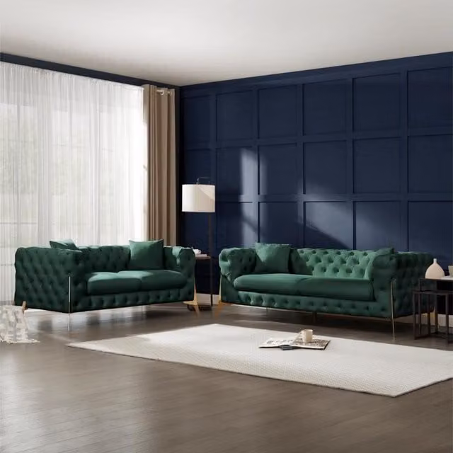 Panther Chesterfield Design 5-Seater Sofa in Green Velvet Fabric