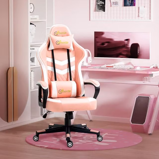 Vinsetto Racing Gaming Chair with Headrest and Lumbar Support in Pink