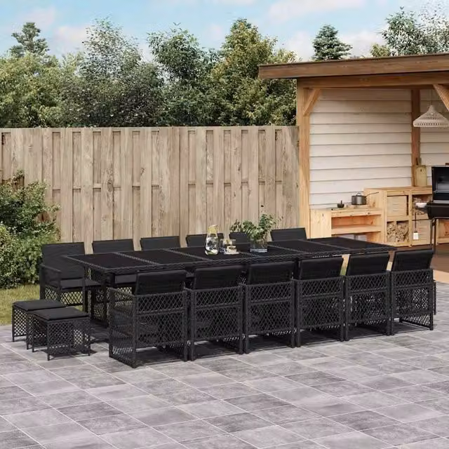 Berkfield Home 17 Piece Black Poly Rattan Garden Dining Set with Cushions – 1