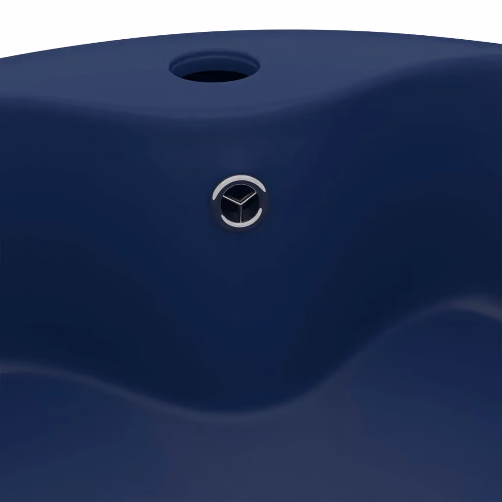 Berkfield Home Luxury Ceramic Round Countertop Wash Basin with Overflow, Matt Dark Blue, W: 36 cm, D: 13 cm – 4