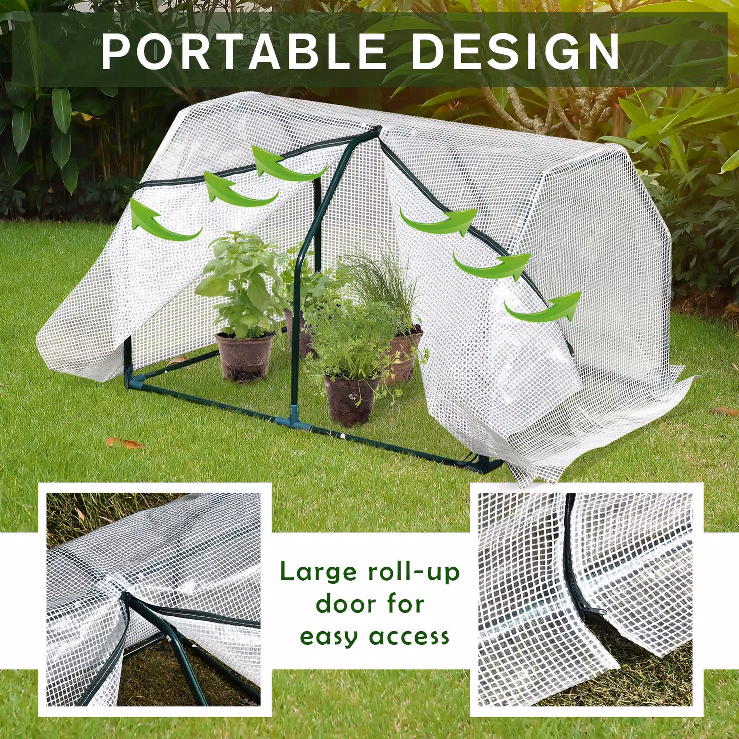 Outsunny Portable Mini Greenhouse with White PVC Cover and Steel Frame, W: 99 cm, D: 71 cm, H: 60 cm – 3