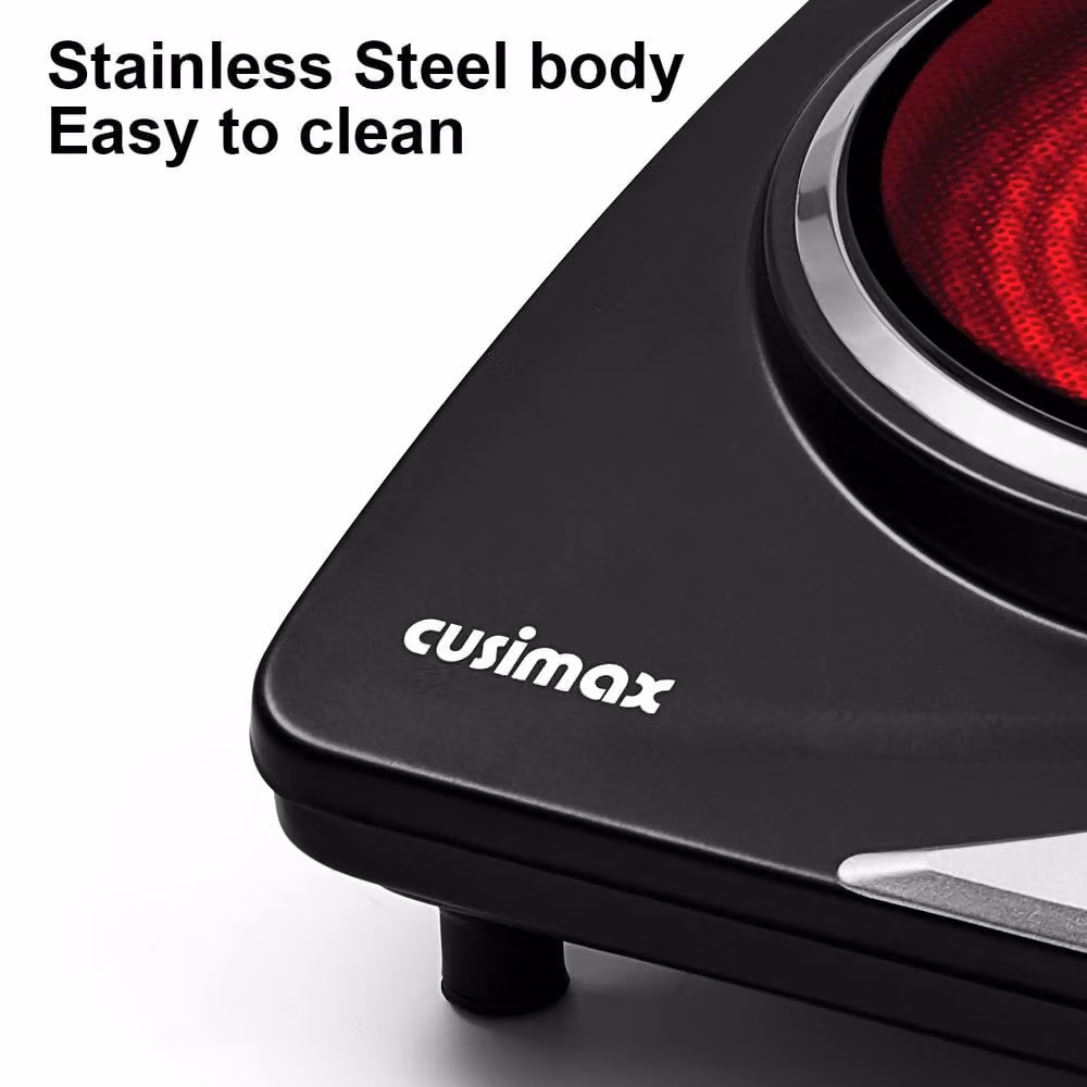 Cusimax Black 2100W Ceramic Double Burner Hot Plate with Analog Dials – 6