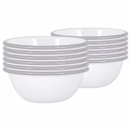 Argon Tableware Enamel Bowls, Set of 12, Grey, White and Blue, Diameter: 16 cm
