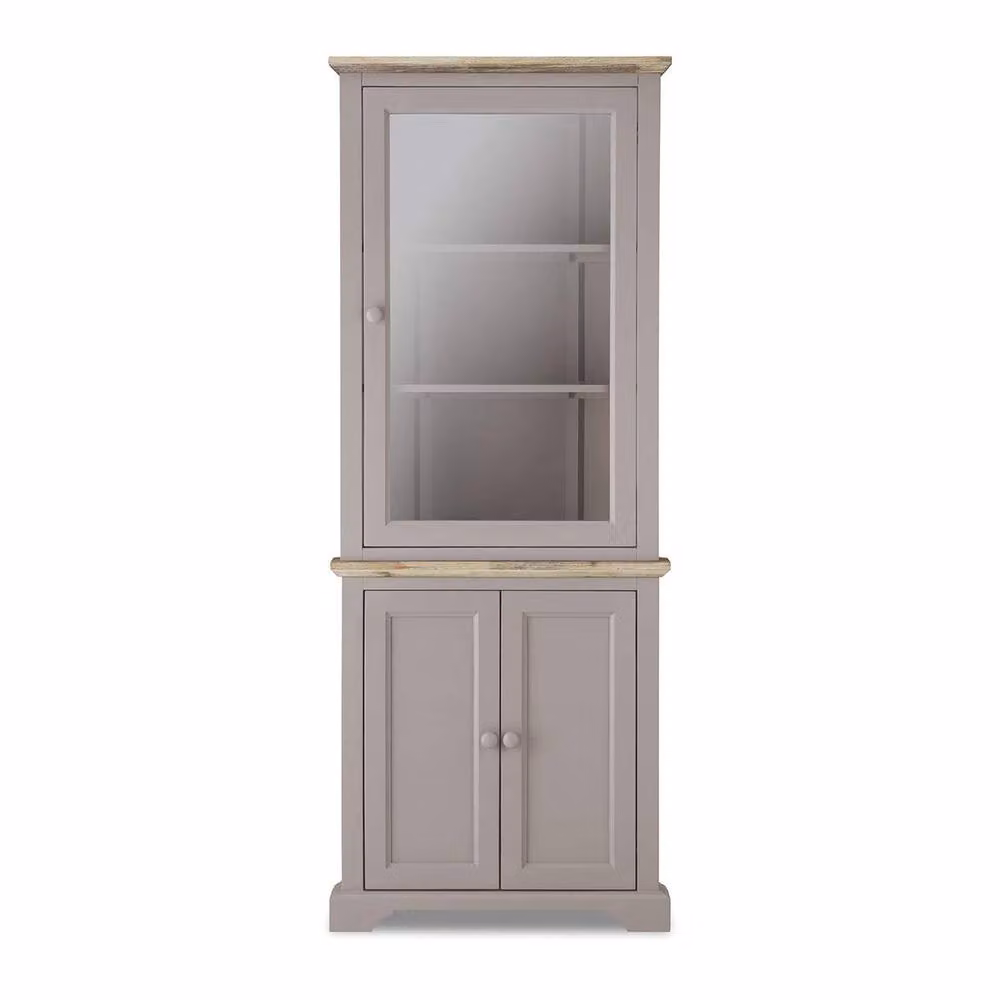 Statement Furniture Florence Corner Display Cabinet with Glass Doors in Brown and Beige, W: 78 cm, D: 35 cm, H: 200 cm – 2