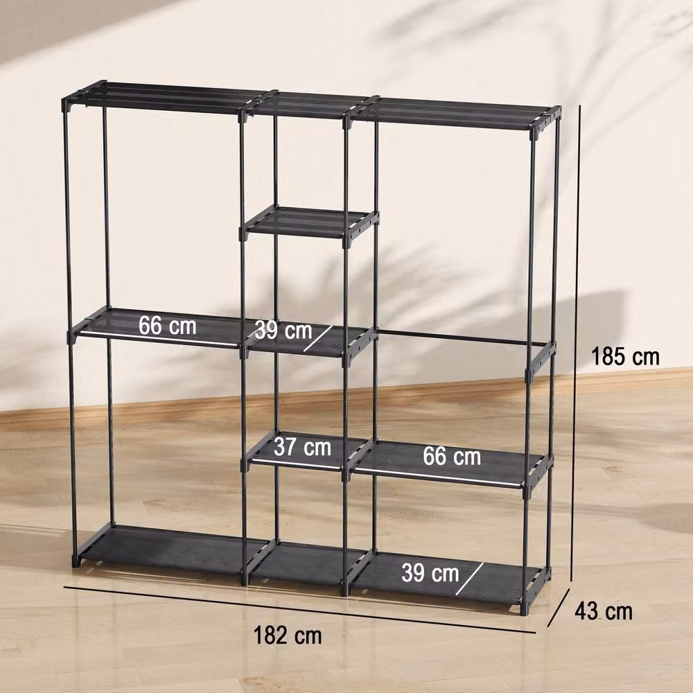 HOMCOM Open Portable Wardrobe and Clothes Rack with 8 Shelves in Black – 3