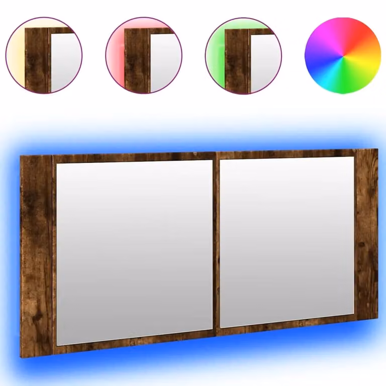 Berkfield Home LED Bathroom Mirror Cabinet in Smoked Oak Brown, W/D/H: 100 x 12 x 45 cm