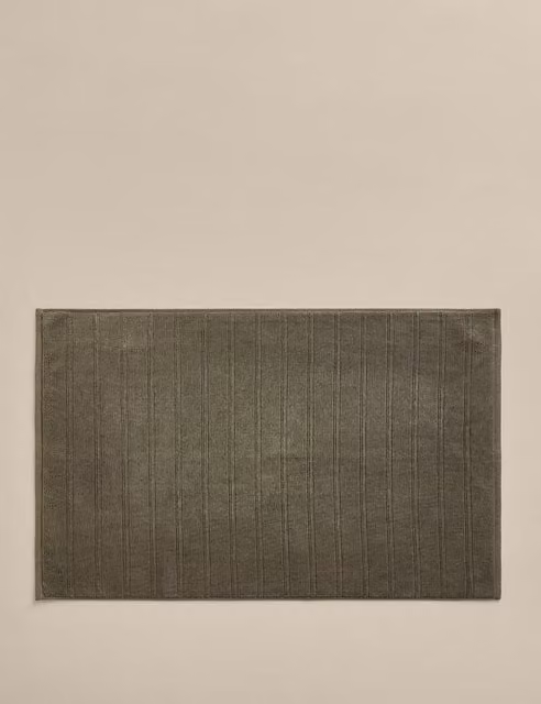 M&S Egyptian Cotton Striped Non Slip Bath Mat in Khaki, Beige and Green