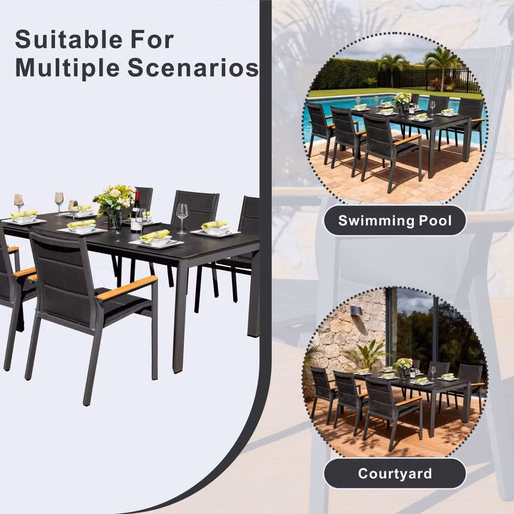 Mimo Modern 6-Seater Dining Set with Grey Ceramic Table Top and Aluminium Chairs – 2