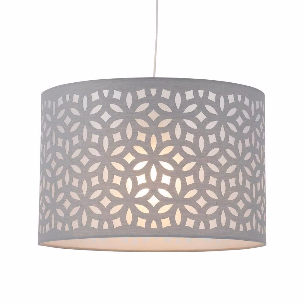 First Choice Lighting Grey Laser Cut Fabric Cylinder Pendant Light Shade, Diameter: 30 cm – 2