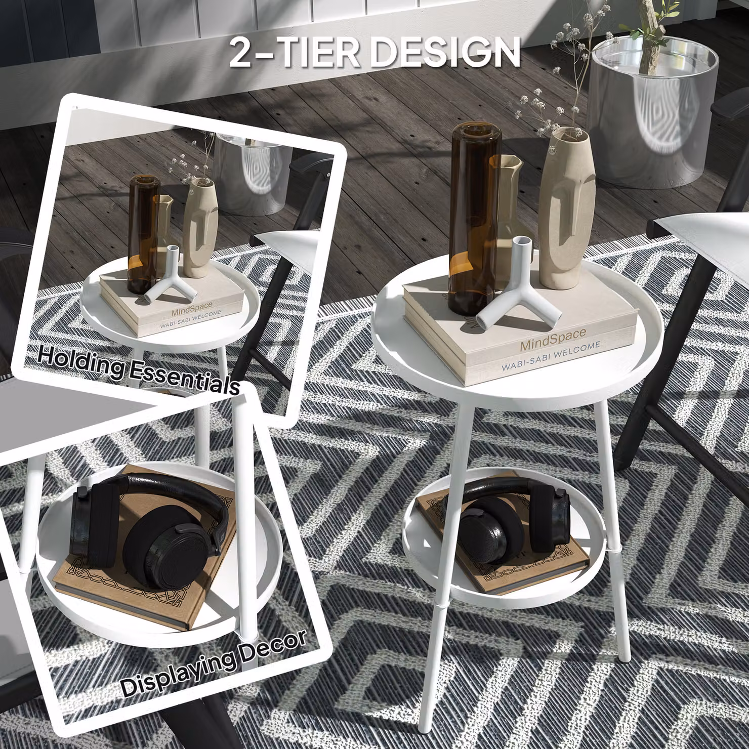 Outsunny Two-Tier Modern Round Metal Garden Table in Matt White – 4