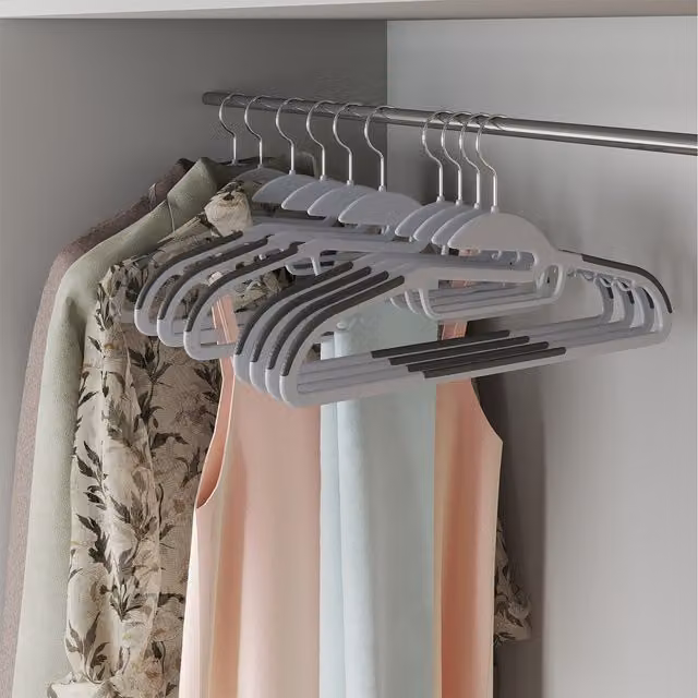 SONGMICS Non-Slip Plastic Coat Hangers with Bar and Notches, Grey