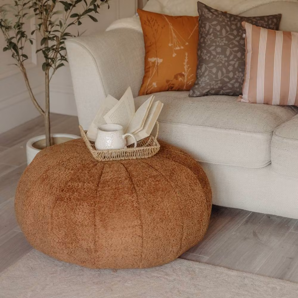 rucomfy Indoor Snug Pouffe Bean Bag Footstool in Burnt Orange Bouclé Fabric – 2