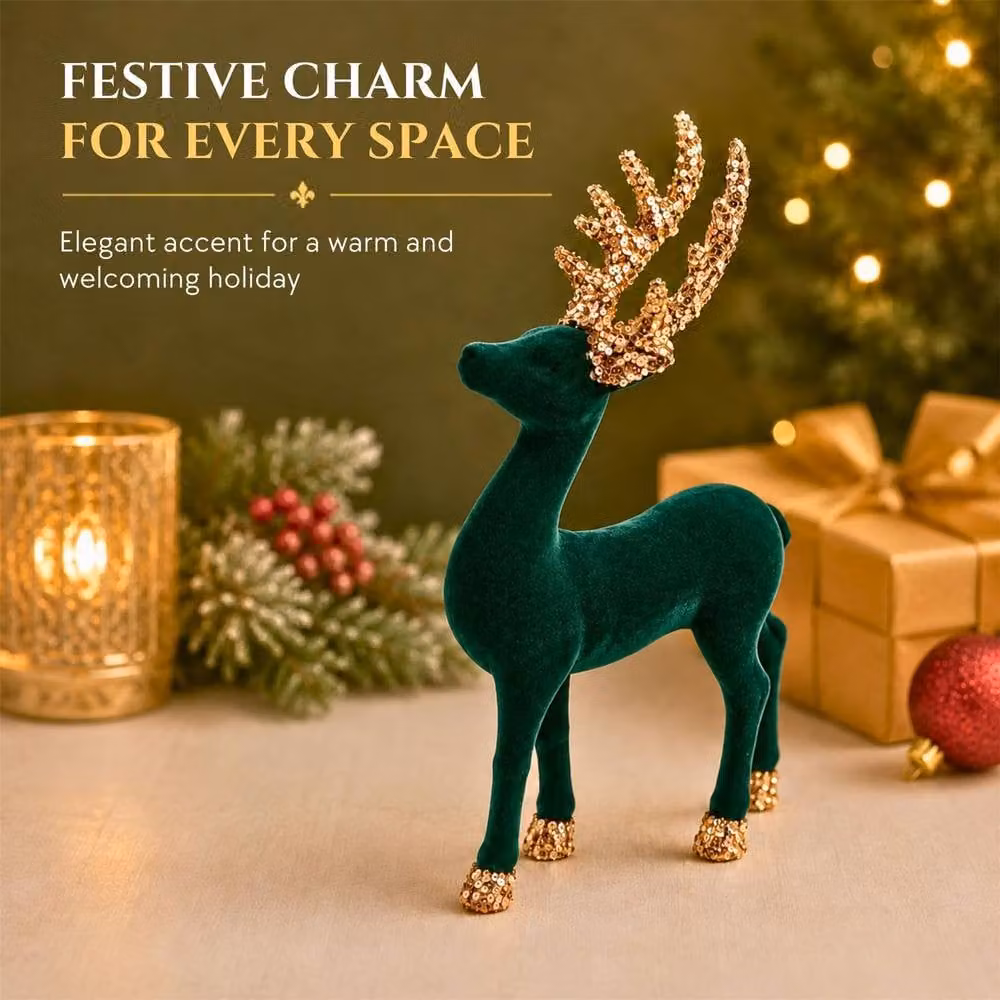 Shatchi Classic Christmas Reindeer Figurine in Green, Height: 23 cm – 5