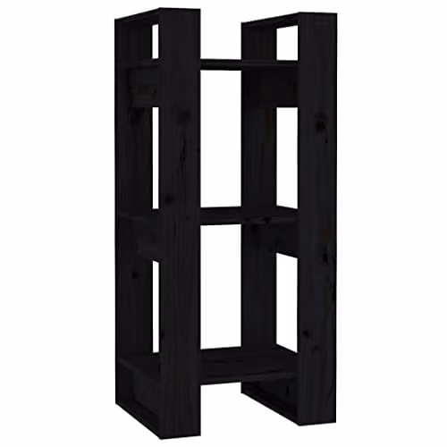 vidaXL Black Solid Wood Pine Book Cabinet and Room Divider W/D/H: 41 x 35 x 91 cm – 1