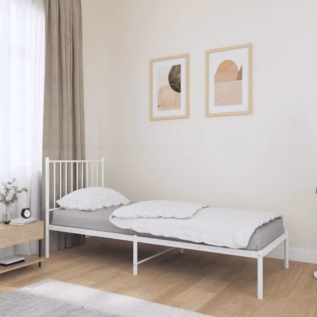 Berkfield Home Metal Bed Frame with Headboard in White, W/D/H: 80 x 200 cm