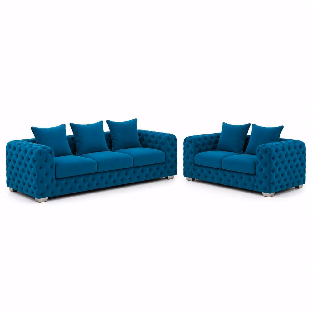 Stratus Interiors Ashley Scatter Back Chesterfield Fabric Sofa 2 and 3 Seater Set in Petrol – 3