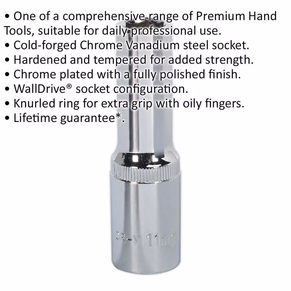 Loops 11mm Deep Drive Socket 1/2 inch Square Drive Forged Steel in Silver Chrome Vanadium – 2