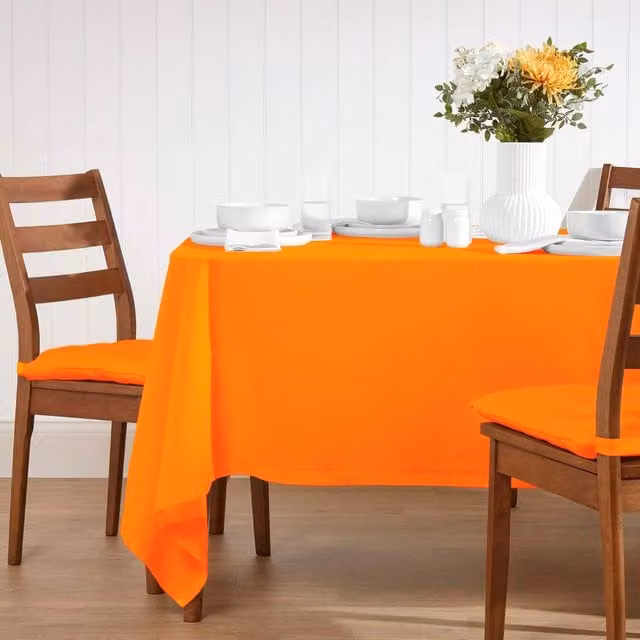 Homescapes Plain Orange Cotton Rectangular Tablecloth, W: 137.16 cm x D: 177.8 cm
