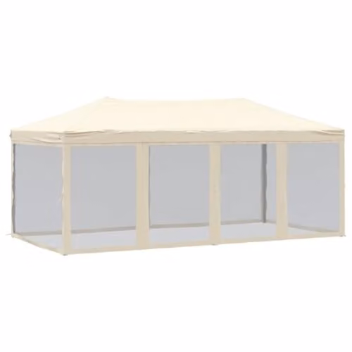 vidaXL Folding Party Tent with Sidewalls in Beige, W: 6 m, D: 3 m, H: 2.44 m – 1