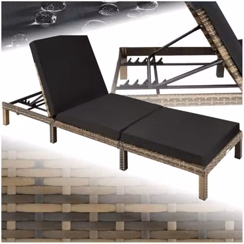 tectake Luxury Rattan Garden Sun Lounger with 6 Adjustable Backrest Positions and Comfortable Padding in Natural – 1