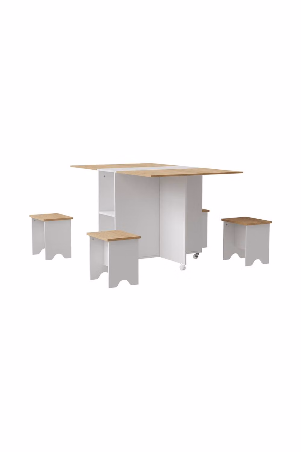 Garden Sanctuary Drop Leaf Dining Table Set with 4 Stools in Brown Wood – 2