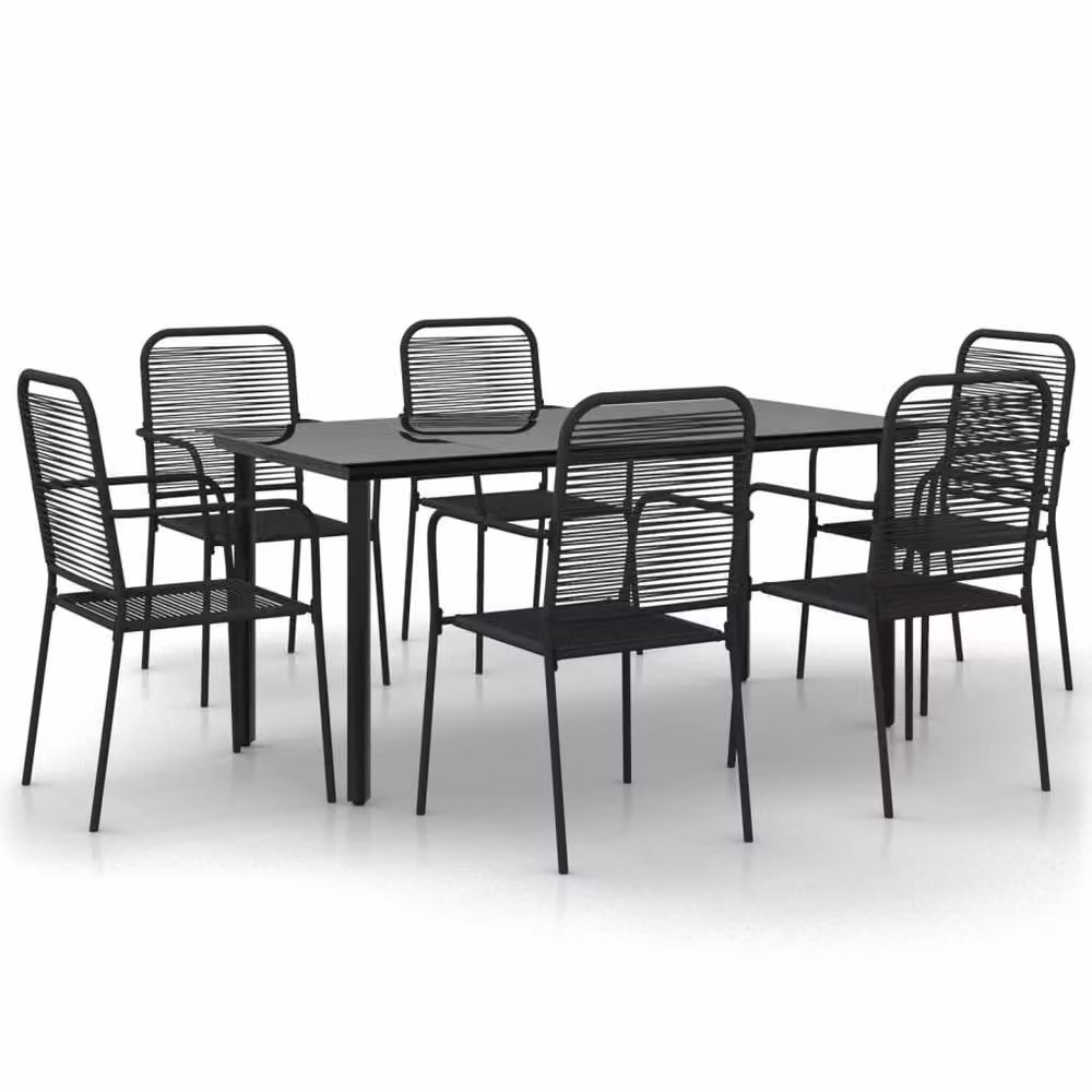 Berkfield Home 7 Piece Modern Garden Dining Set in Black with Powder Coated Steel and Glass – 3
