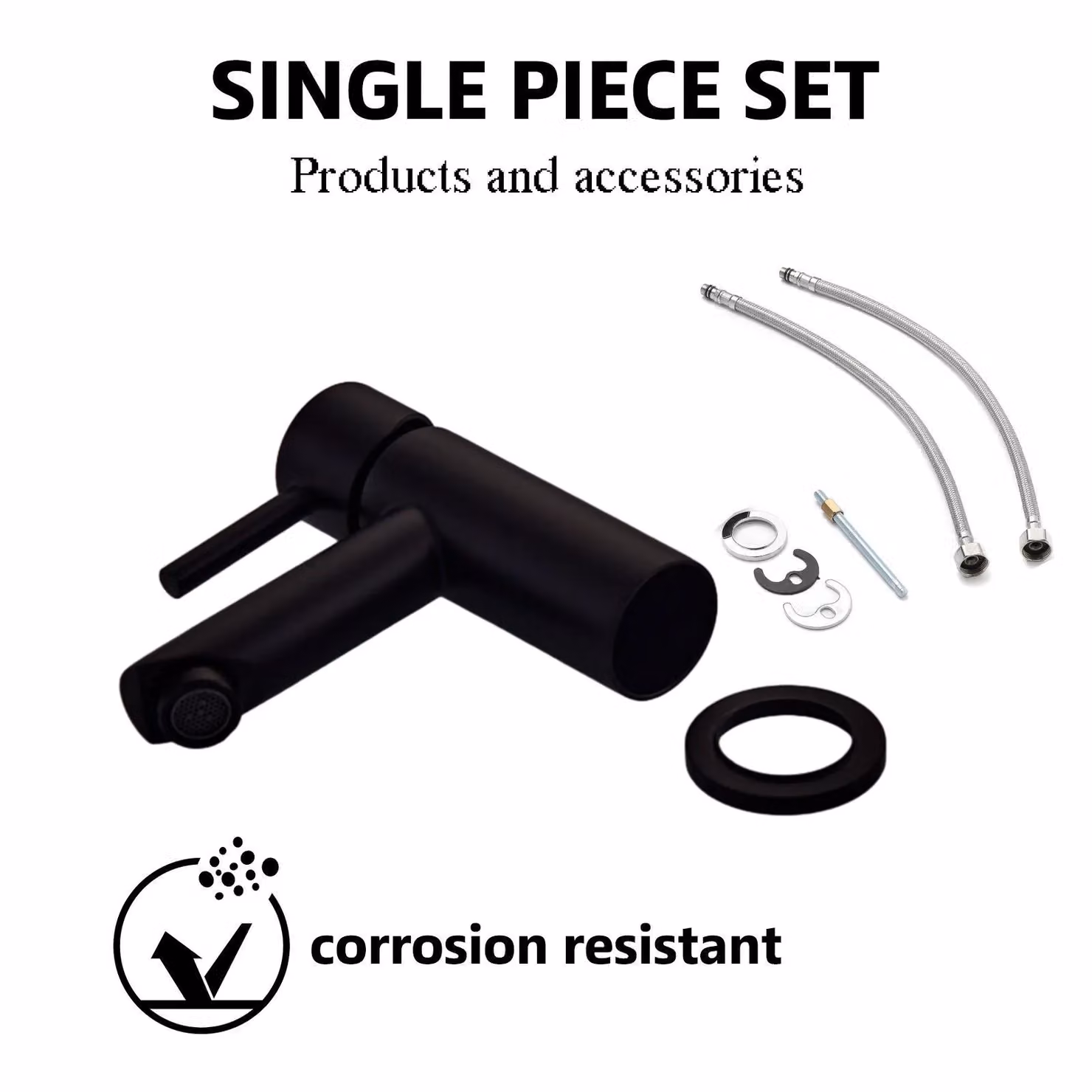 BATHWEST Brass Single Lever Basin Mixer Tap in Matte Black – 5
