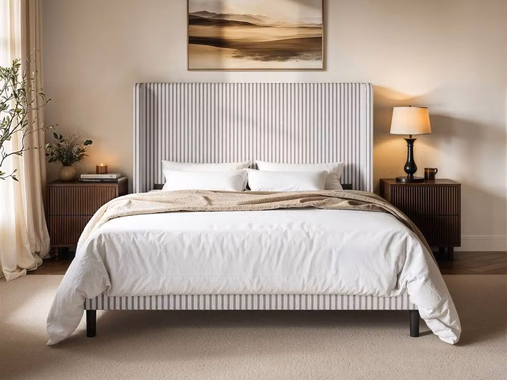 Solace+Co Jovanna Upholstered Fabric Bed with Winged Headboard in Brown, Size: 180 x 200 cm – 2