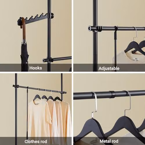 SoBuy Black Adjustable Telescopic Clothes Rail with L-Shaped or One-Line Configuration – 6