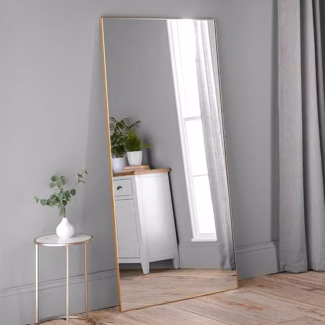 Yearn Mirrors Large Full Length Minimalist Rectangular Hanging Mirror in Gold, W: 90 cm, H: 180 cm