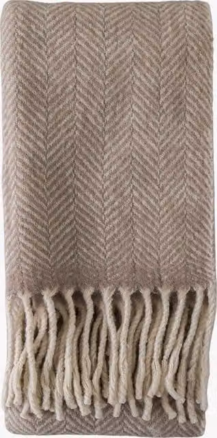 Perch & Parrow Plain Wool Throw with Fringes in Brown and Beige