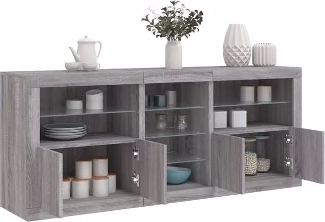 Berkfield Home Modern Sideboard with Integrated LED Lights in Grey Sonoma, W/D/H: 162 x 37 x 67 cm