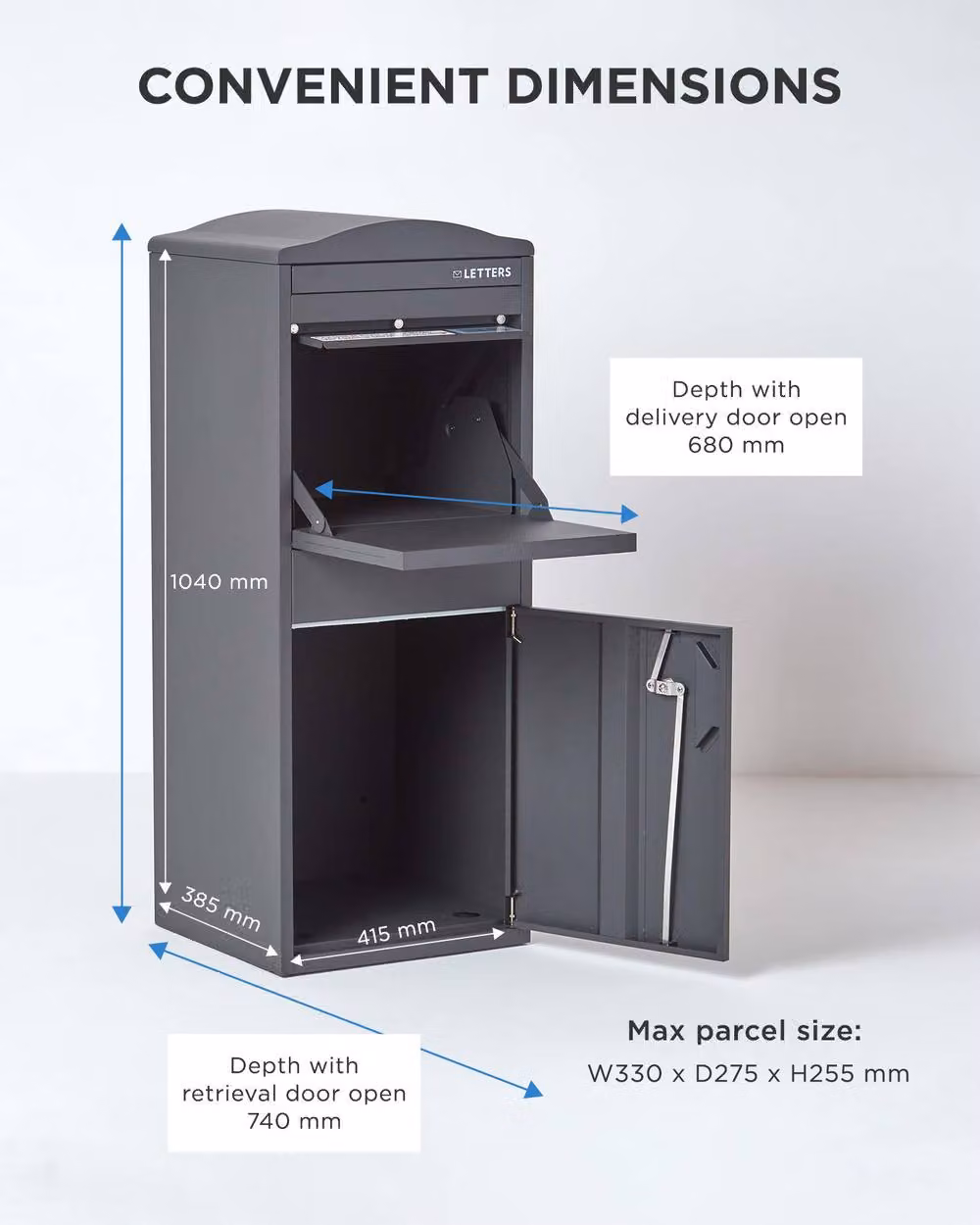 Homescapes Smart Parcel Box Large Curved Top Front Access Secure Delivery Box in Grey – 6
