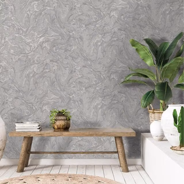 Holden Grey Liquid Marble Swirl Effect Abstract Wallpaper
