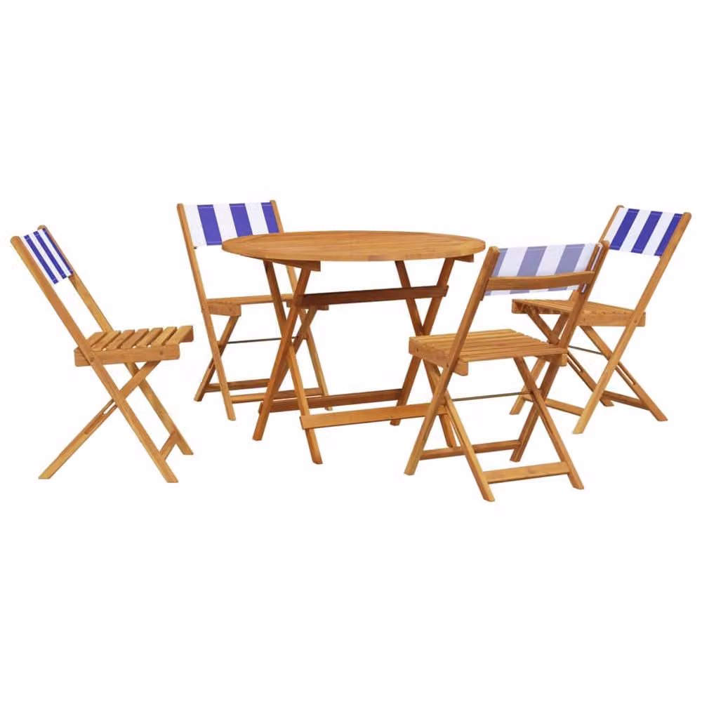 Berkfield Home 5 Piece Acacia Wood Garden Dining Set with Blue and White Striped Fabric – 2
