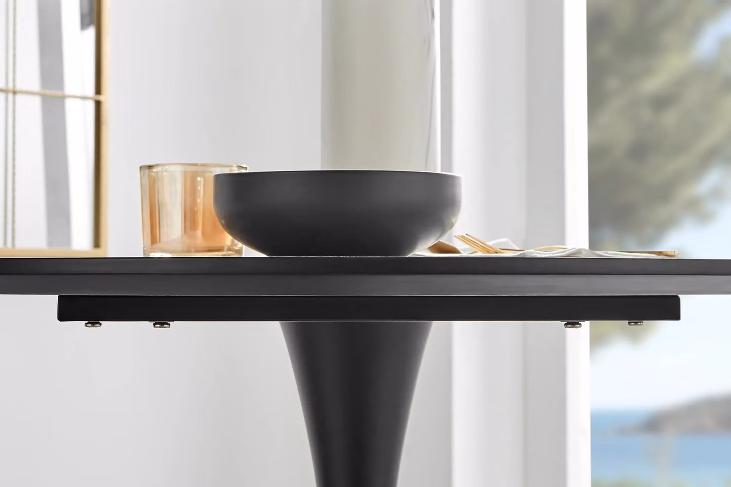 FurnitureboxUK Elina White Marble Effect Round Dining Table and 2 Pesaro Black Leg Velvet Chairs Set – 3