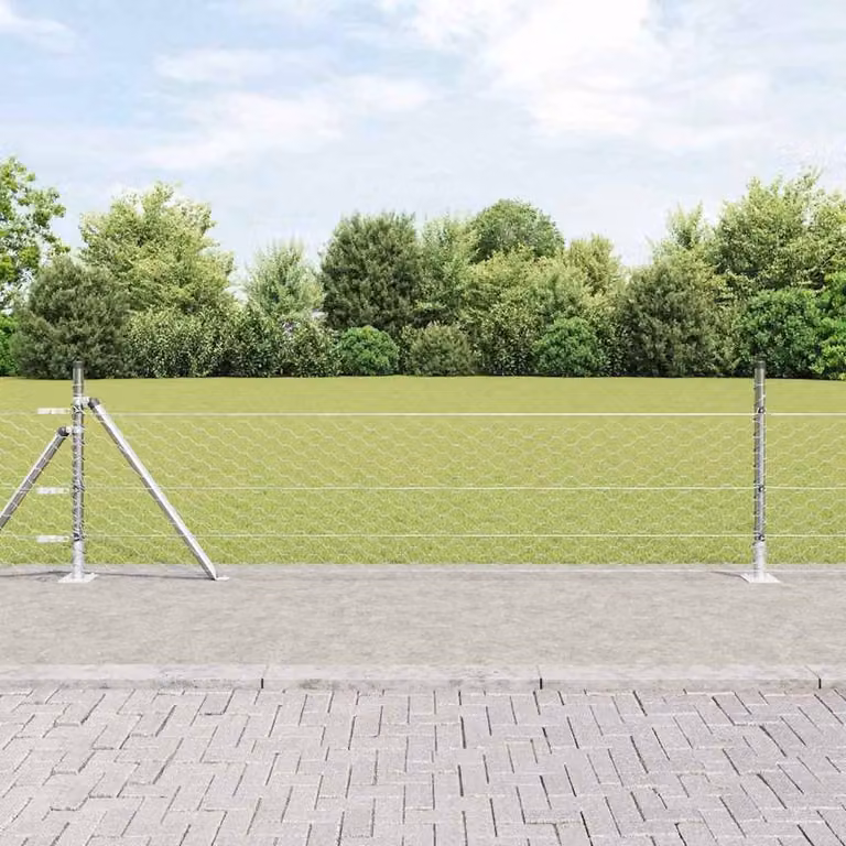 Berkfield Home Silver Galvanised Steel Hexagon Wire Mesh Fence, H: 0.5 m x W: 10 m