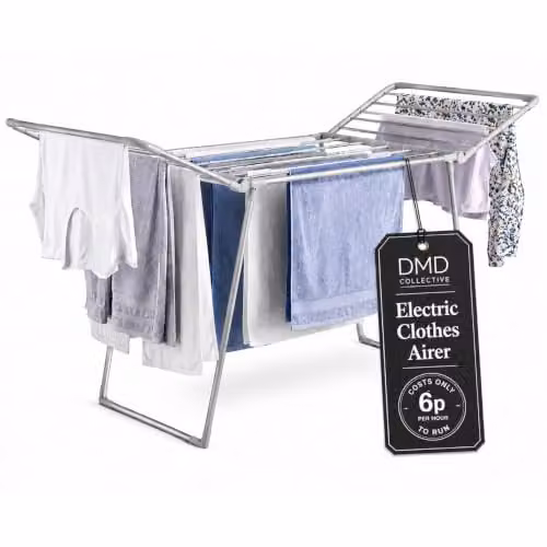 DMD Collective Electric Folding Winged Clothes Dryer with 20 Heating Tubes and 15kg Capacity in Silver – 1